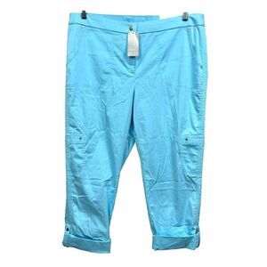 Chico's Women Crop Pants Luxe Twill Utility Stretch Cuffed Hem Slimming Aqua Sz3